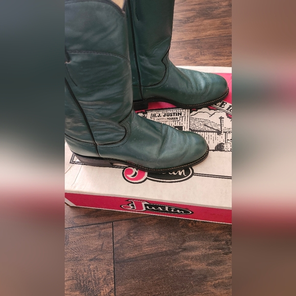 Vintage Forest Green Justin Boots - Picture 2 of 7